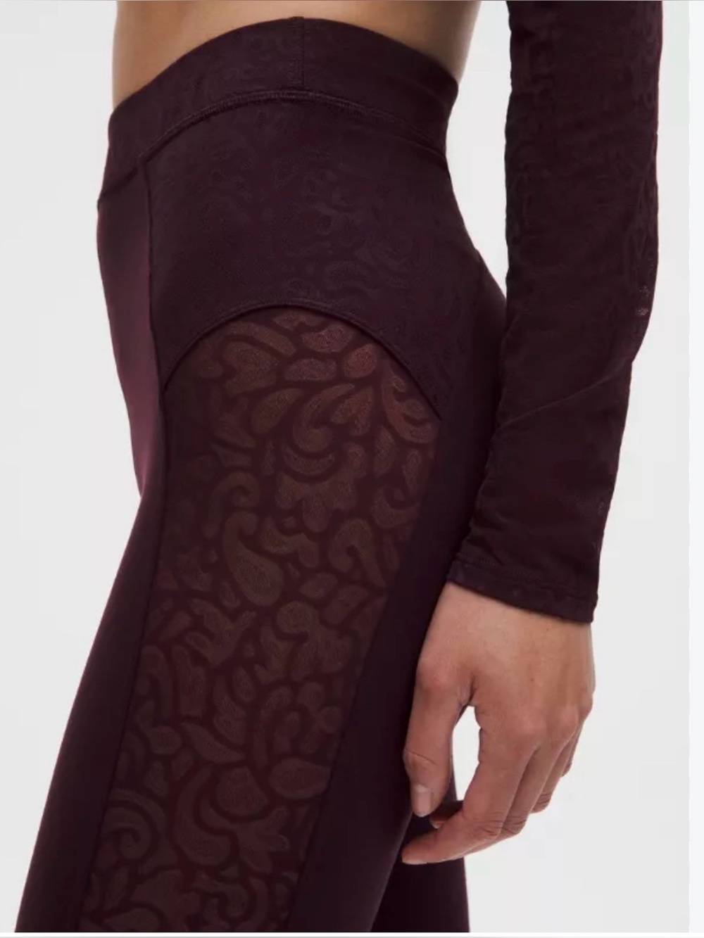 NWT Lululemon Paisley Burgundy Lace-Panel Leggings